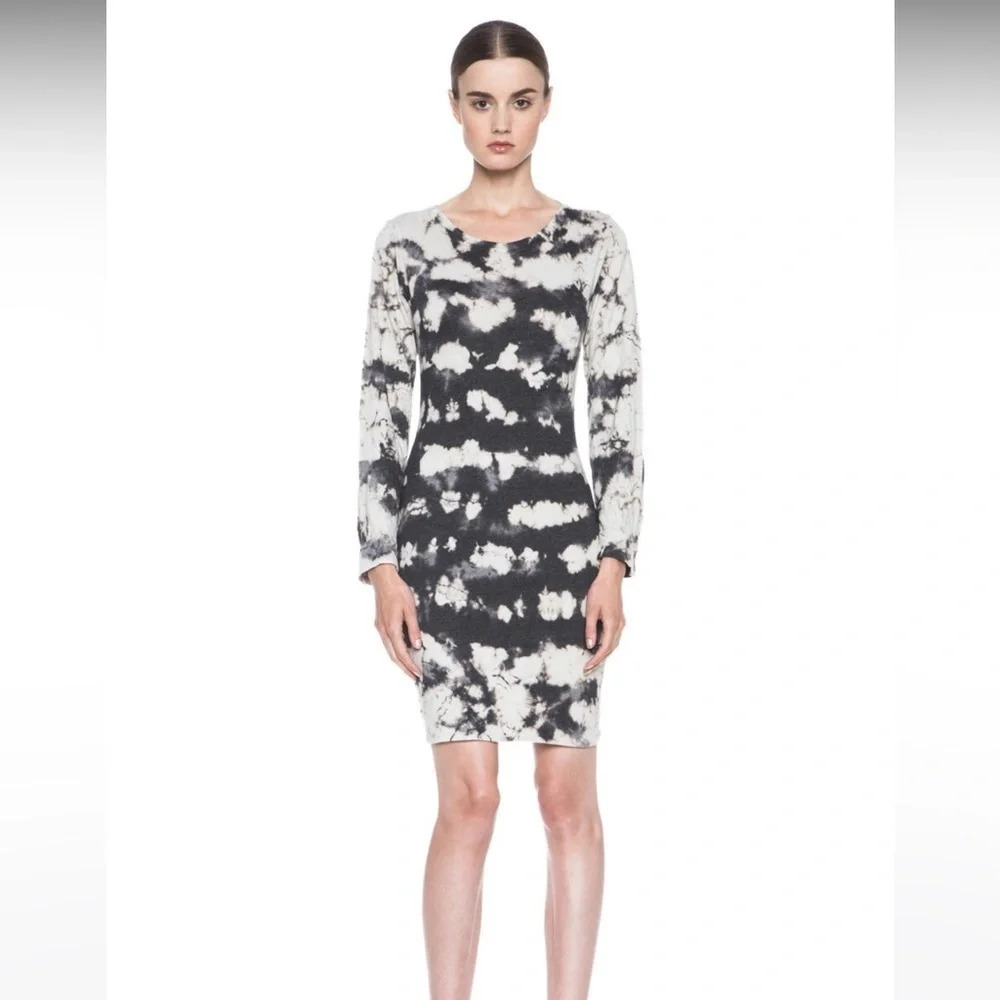 New Raquel Allegra Deconstructed Boatneck Fitted Dress Tie Dye Marble Black Nwt
